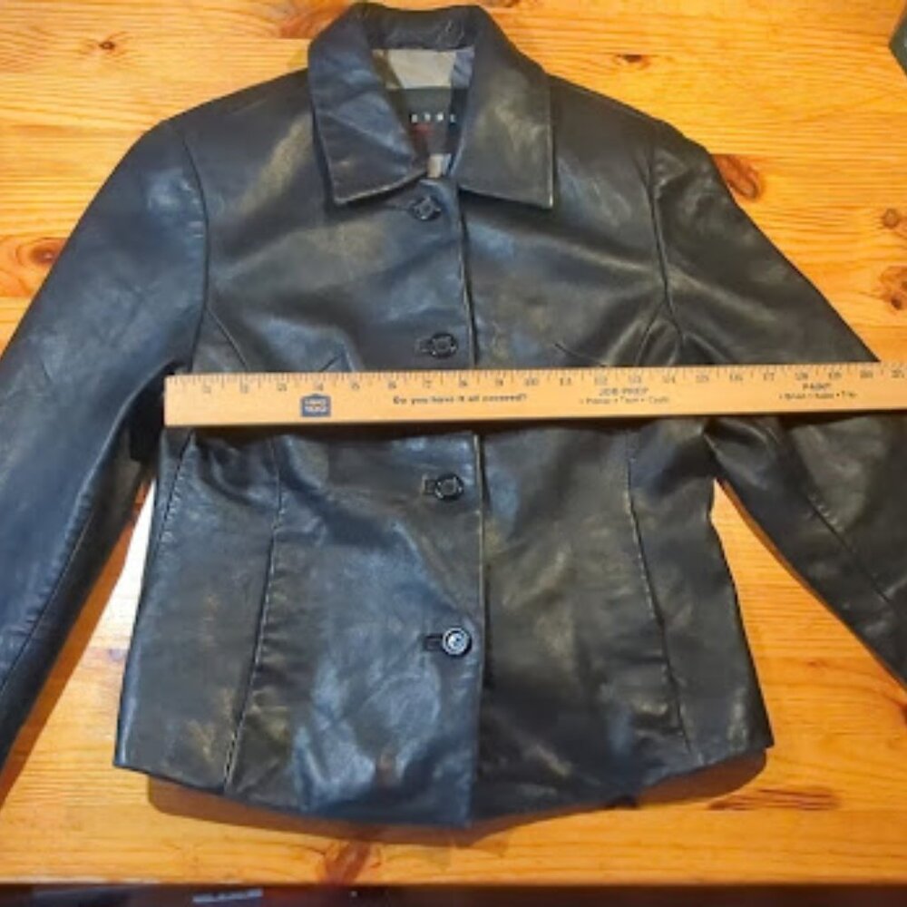 Fleet Street Red Label Black Leather Jacket Small Blazer Button Front 90s Minima - Picture 7 of 13